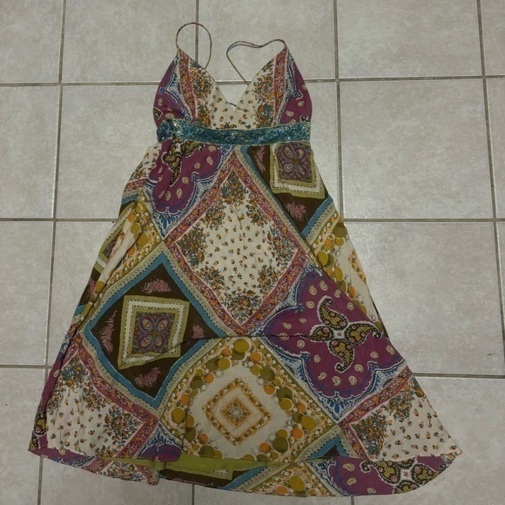 Nicole Miller Size 4 Silk Spaghetti Strap Boho Summer Dress